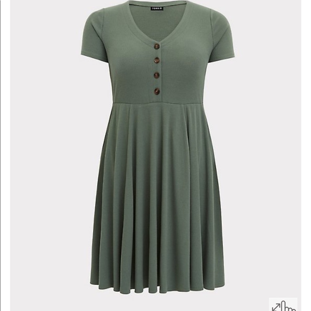 NWT torrid Light Olive Green Rib Button Down Skater Dress 5